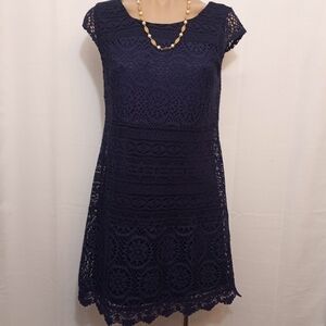 𝅺XHILARATION Navy Blue Sleeveless Lace Dress Junior's Size Medium